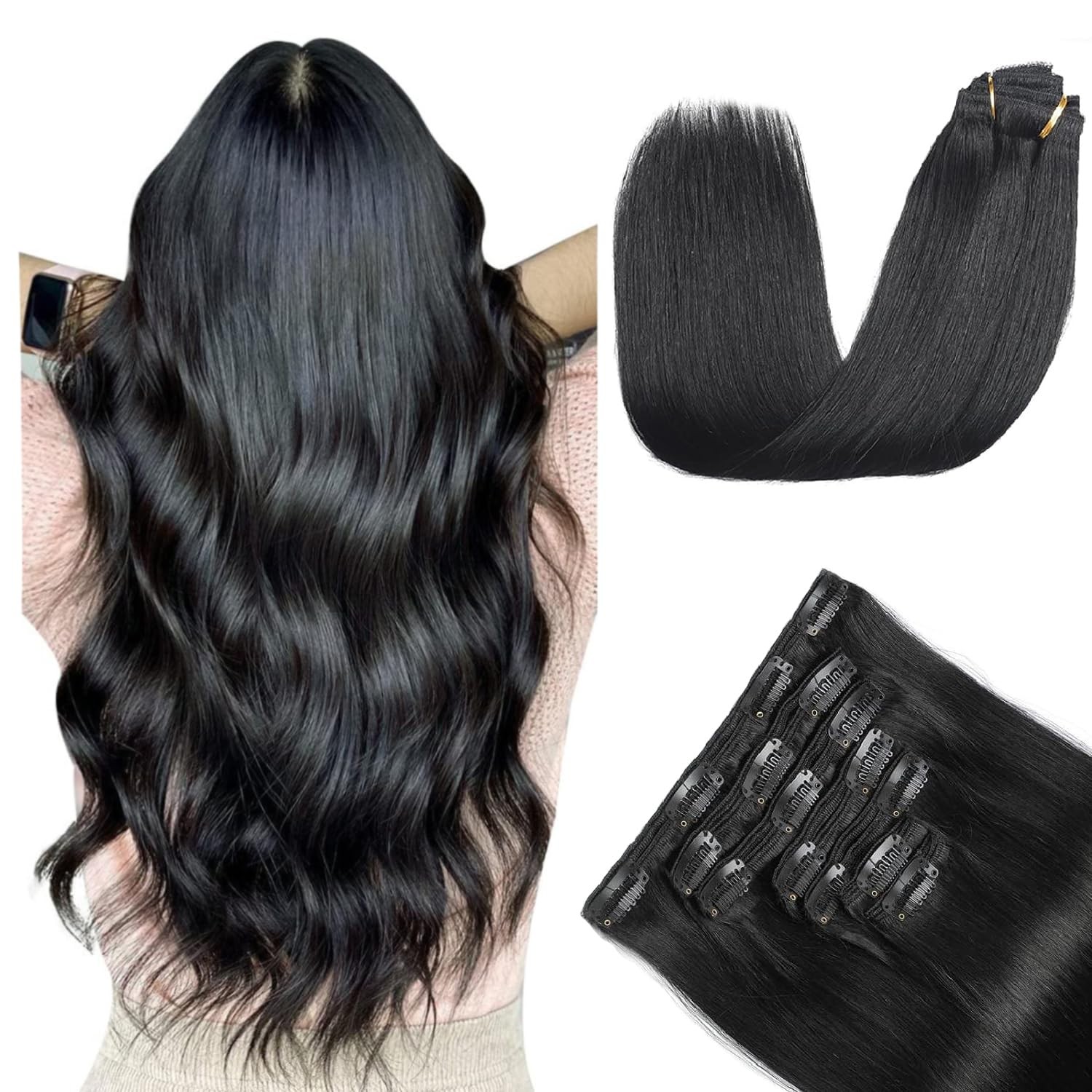 Ymxnb Clip In Hair Extensions Real Human Hair 14Inch 90G 100 Remy Human Hair