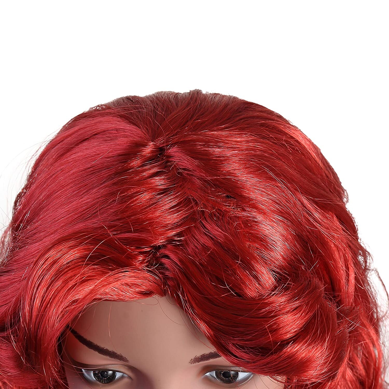 Onedor Girl’s Long Curly Red Synthetic Wavy Hair Mermaid Cosplay Wigs