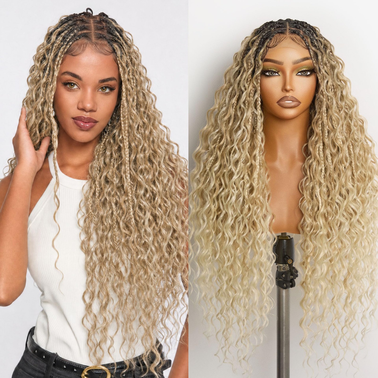 Frodio Braided Wig Veralux Fiber Full Lace Boho Curly Water Wave Synthetic