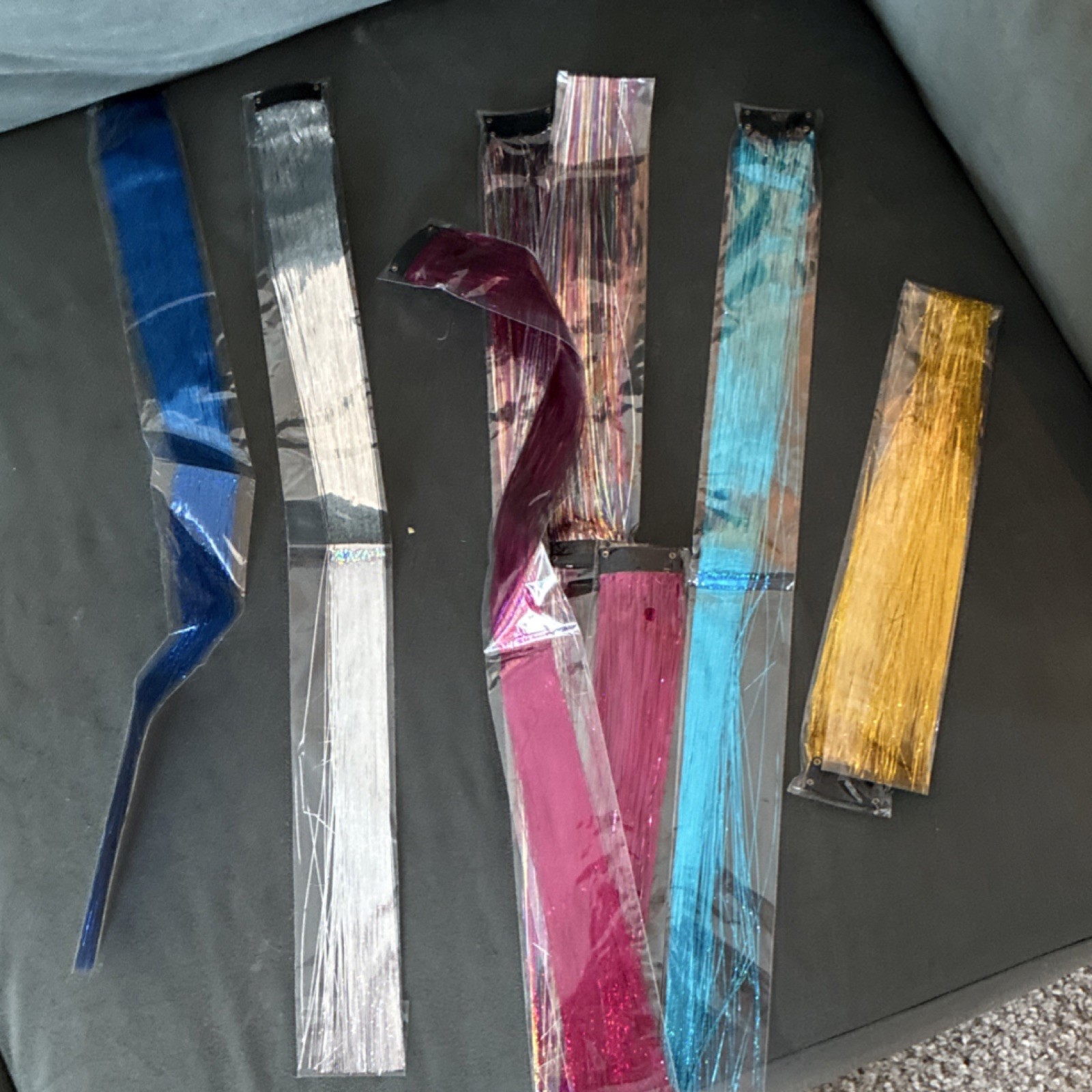 6pc Clip-In Synthetic Straight Colored Hair Extensions 21-30in Blue Pink Purple