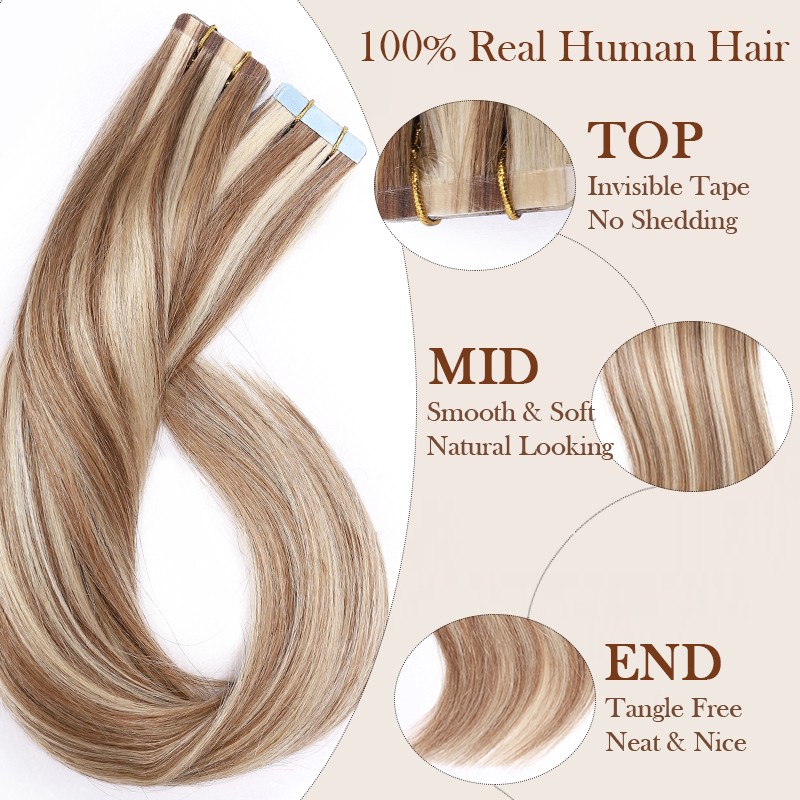 Thick 100G Tape In Remy Human Hair Extensions Full Head Skin Weft Balayage Ombre