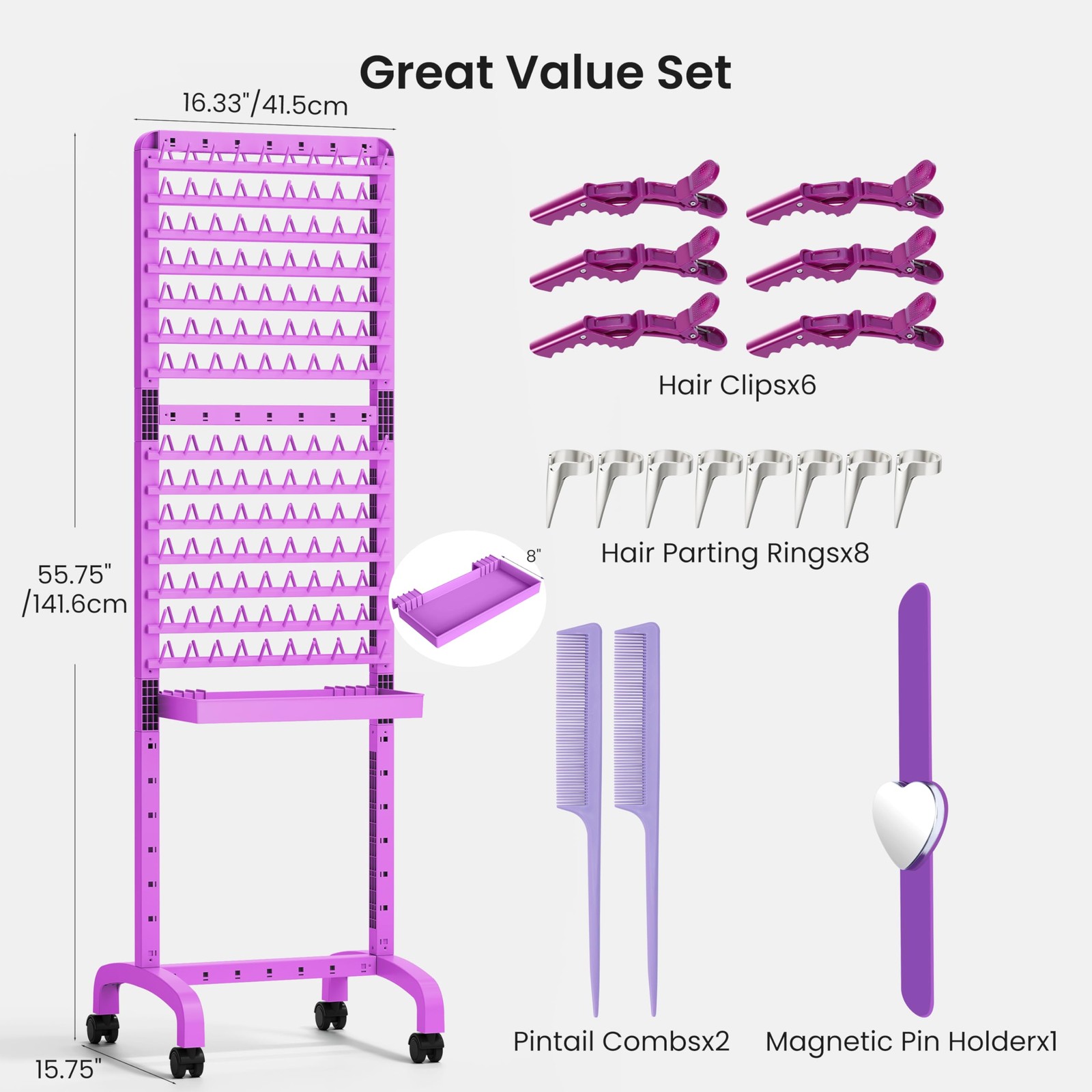 Braiding Hair Rack 280 Pegs with Tray and Braid Tools, Mobile Braid Rack with…