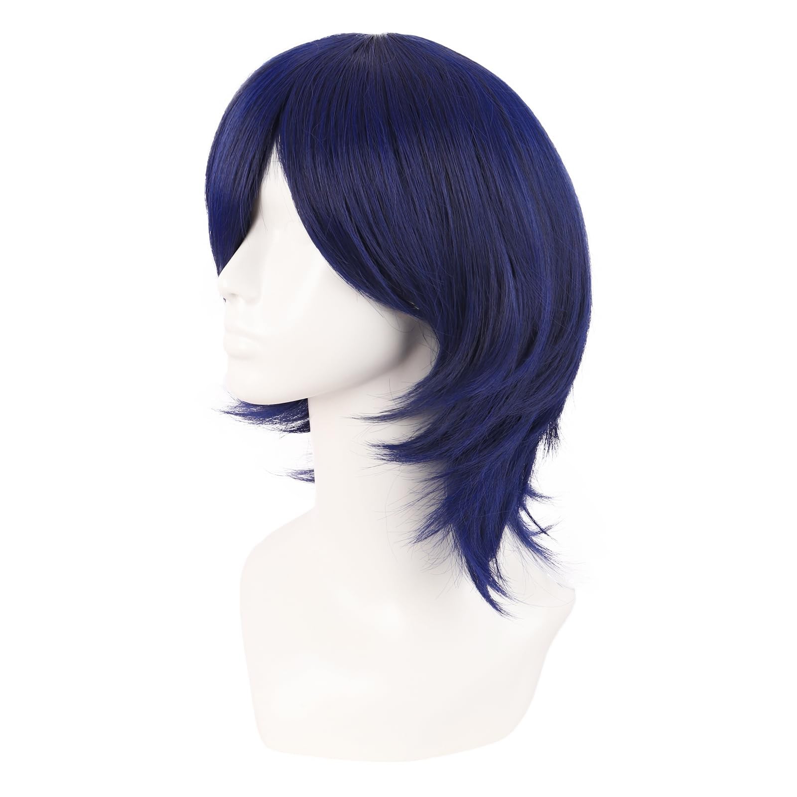 14 Inch/35 cm Short Cosplay Wolf Tail Synthetic Side Bangs Party Wig (Dark Bl…