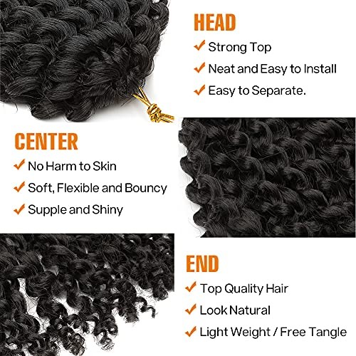 Passion Twist Hair Water Wave Crochet Braids for Black 8 Inch (Pack of 6) 1B