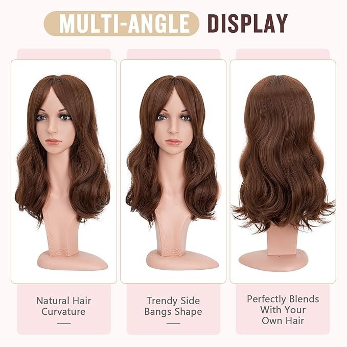 Chocolate Brown Straight Side Bangs 18in Premium Hair Topper