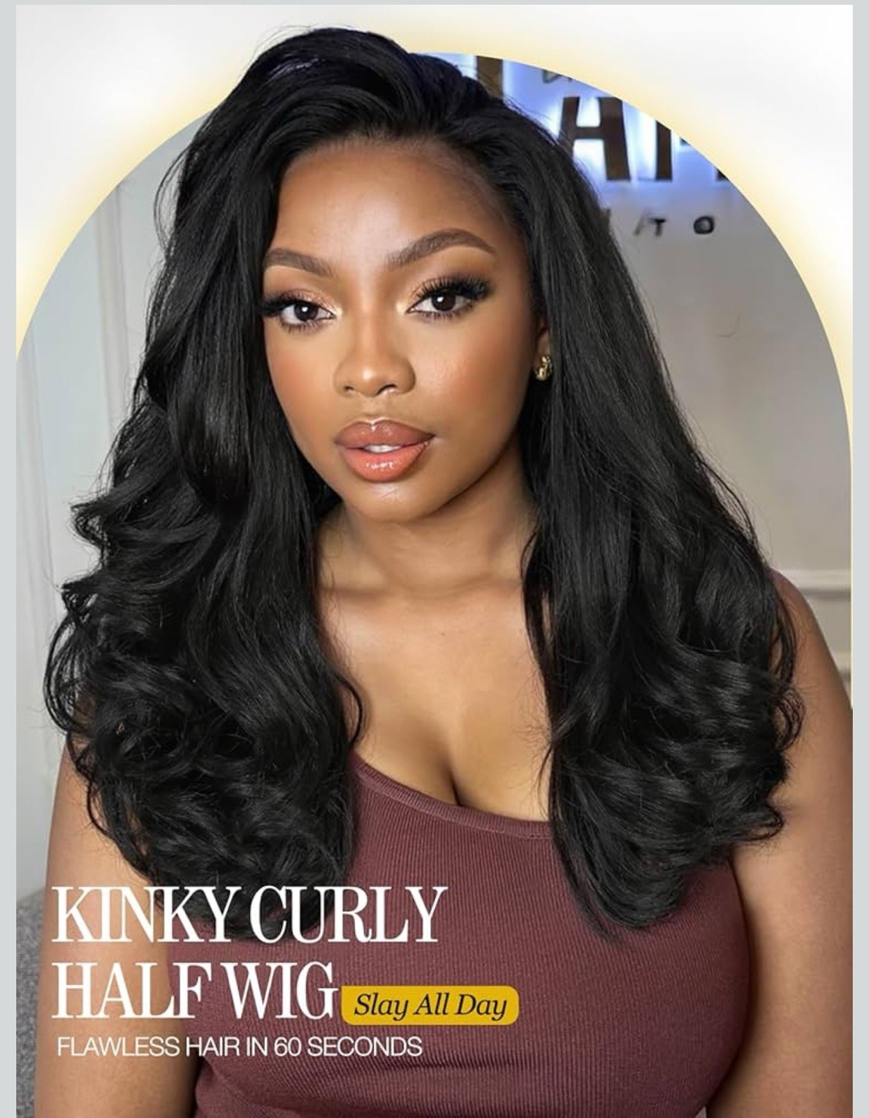 quickwig Yaki Curly Half Wig Body Wave Glueless Synthetic 3 In 1 Seamless Kinky