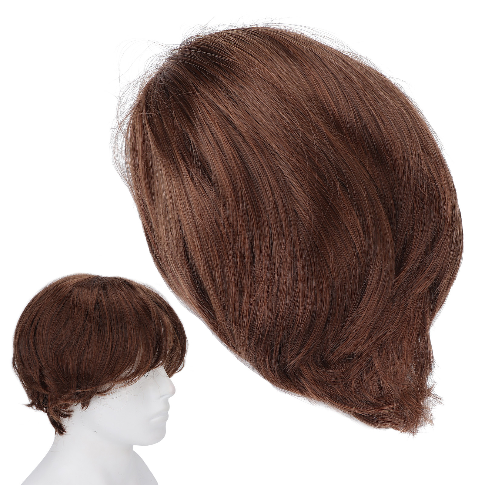 Men Short Light Brown Wig Male Short Straight False Hair Full Wig for Halloween
