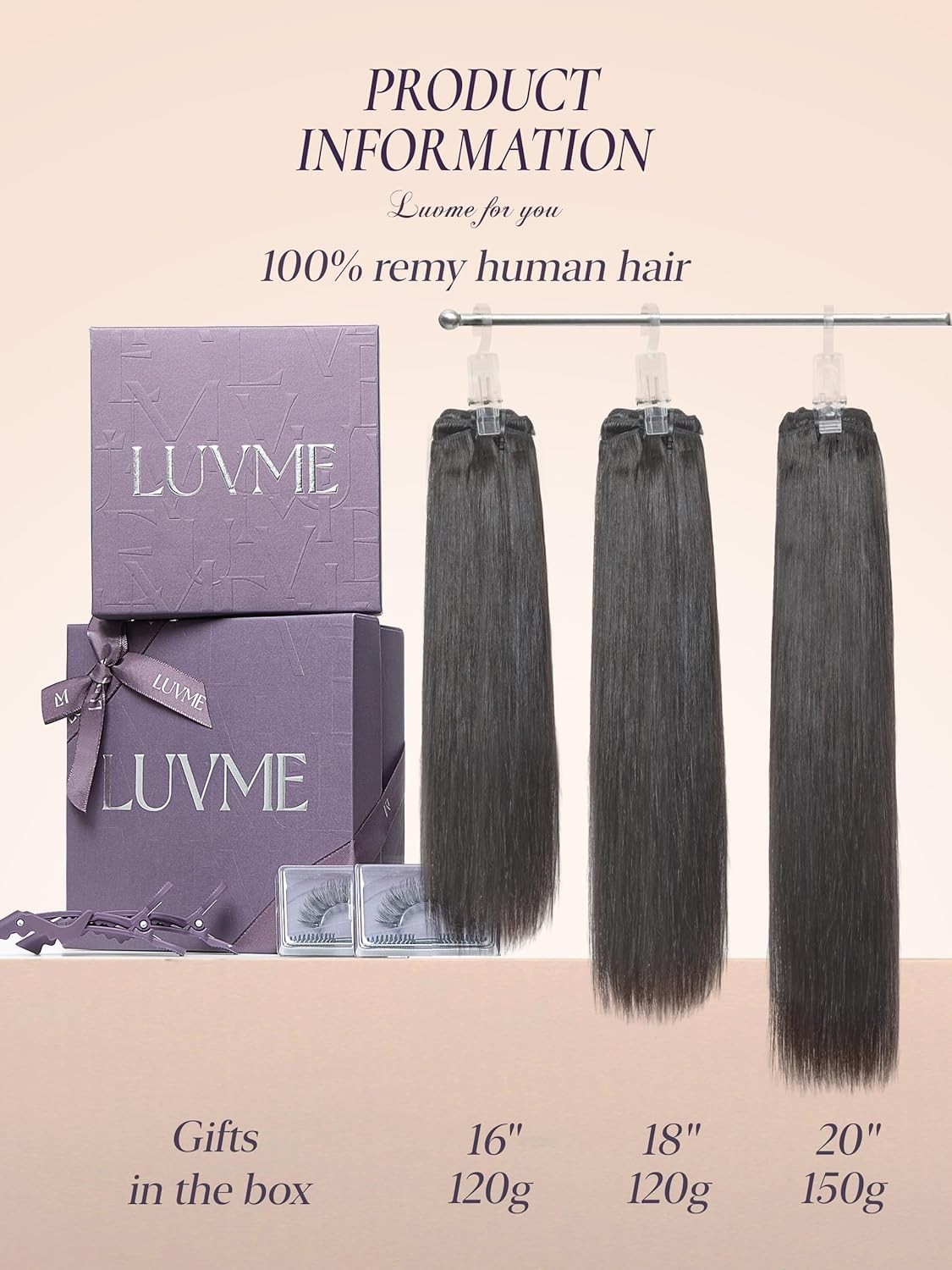LUVME Handmade Weft Clip in Hair Extensions Human Hair 18 Inch 120g 7pcs Natura
