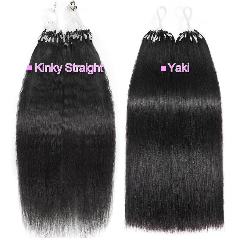Kinky Straight YAKI Micro Links Loop Ring Beads Human Hair Extensions Pre Bonded