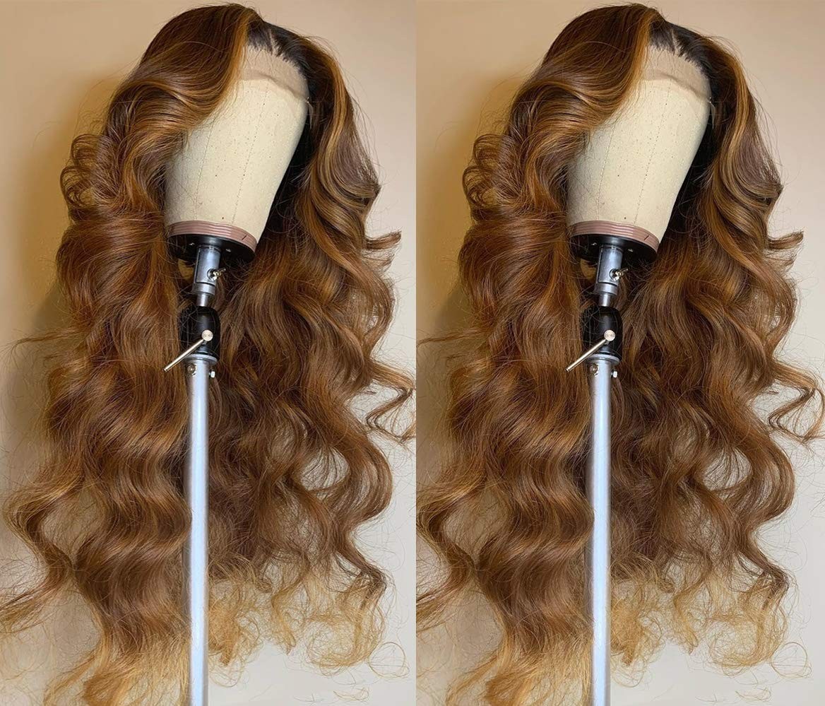 GIANNAY Brown Lace Front Wigs Body 24-26 Inch (Pack of 1), Wave-Brown 24″