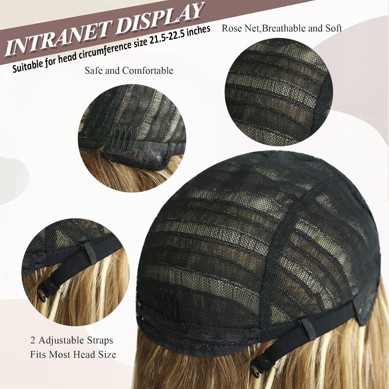 Long Wavy Highlight Honey Brown Mixed Blonde Layered Wig with Curtain Bangs for