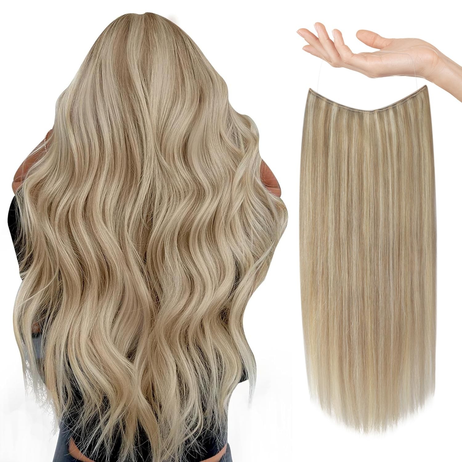 12-26inch 100G Handmade Human Hair Invisible Wire good Handband Hair Extensions