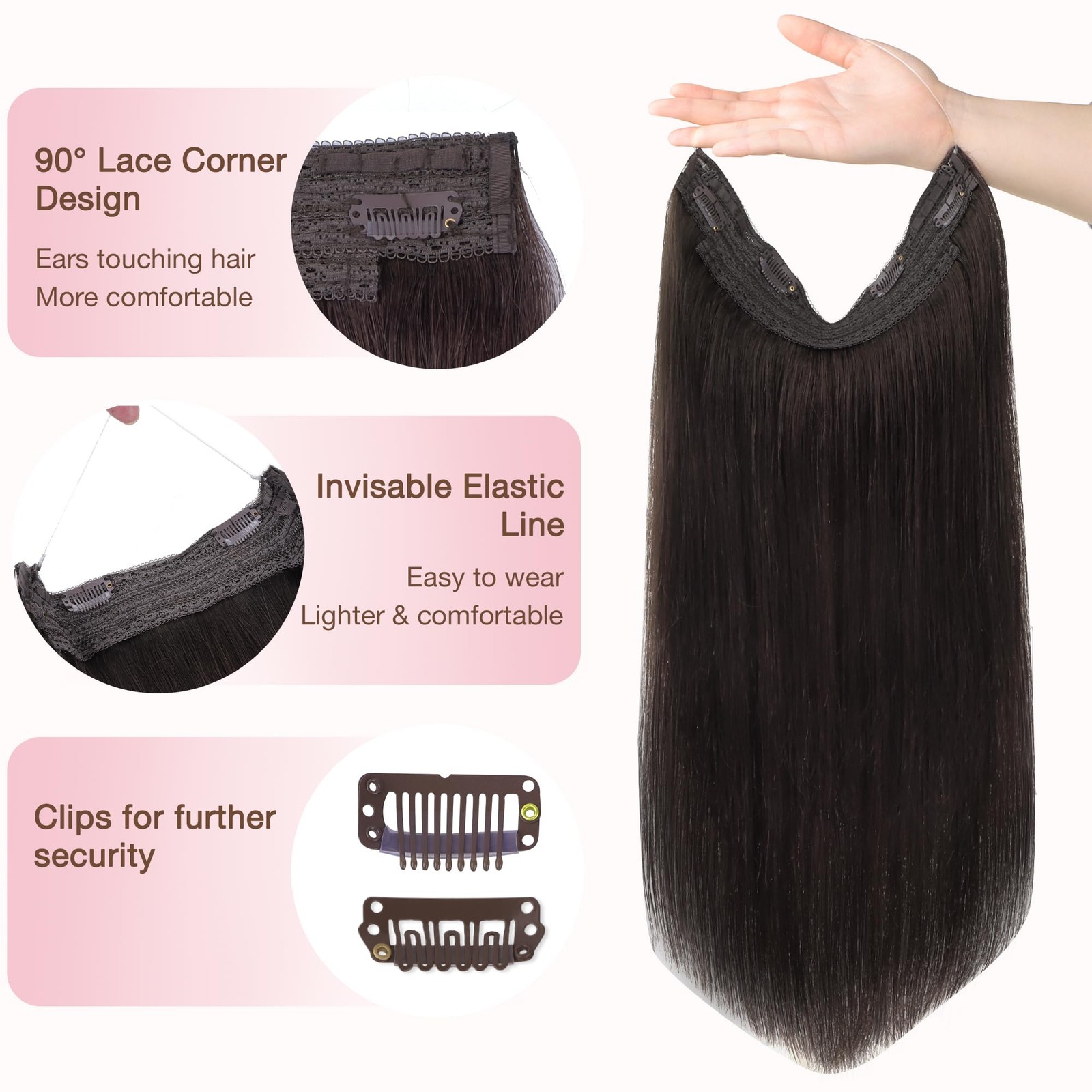 GOO GOO Wire Hair Extensions 12″ 70g 2A Light Brown Human Hair Invisible Seamles