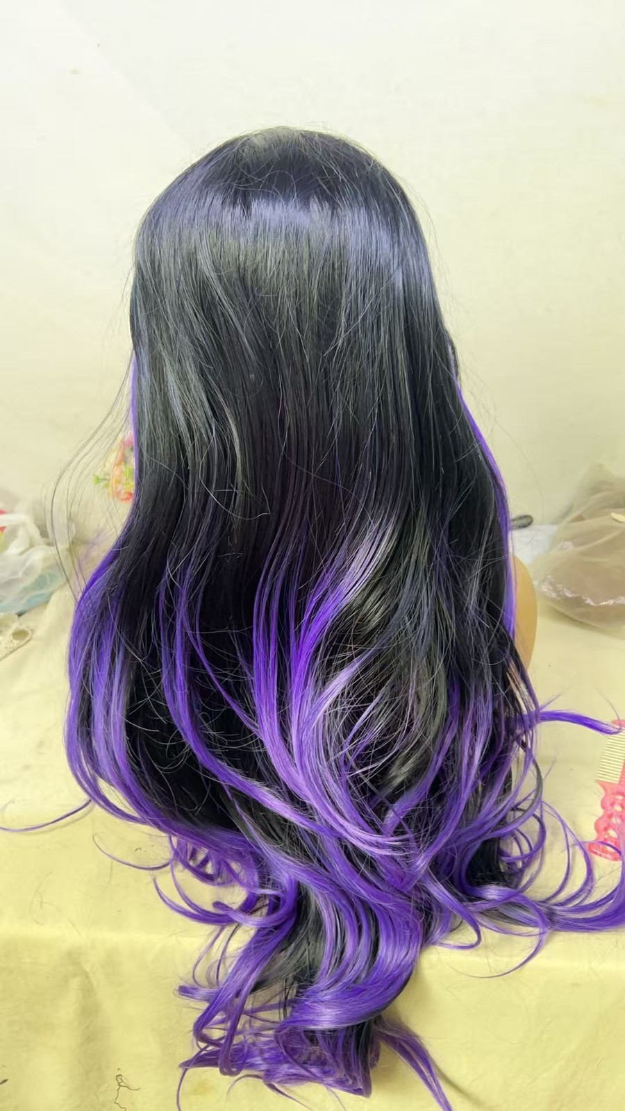 26″ Black with Purple Highlight Lace Front Wigs for Women Party Natural Hairline