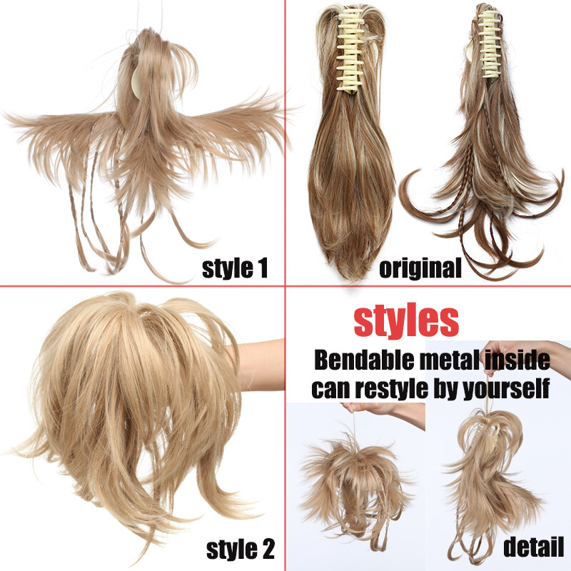 12″ Short Pony Tail Hairpiece Claw Clip On Bendable Messy Hair Extensions Soft
