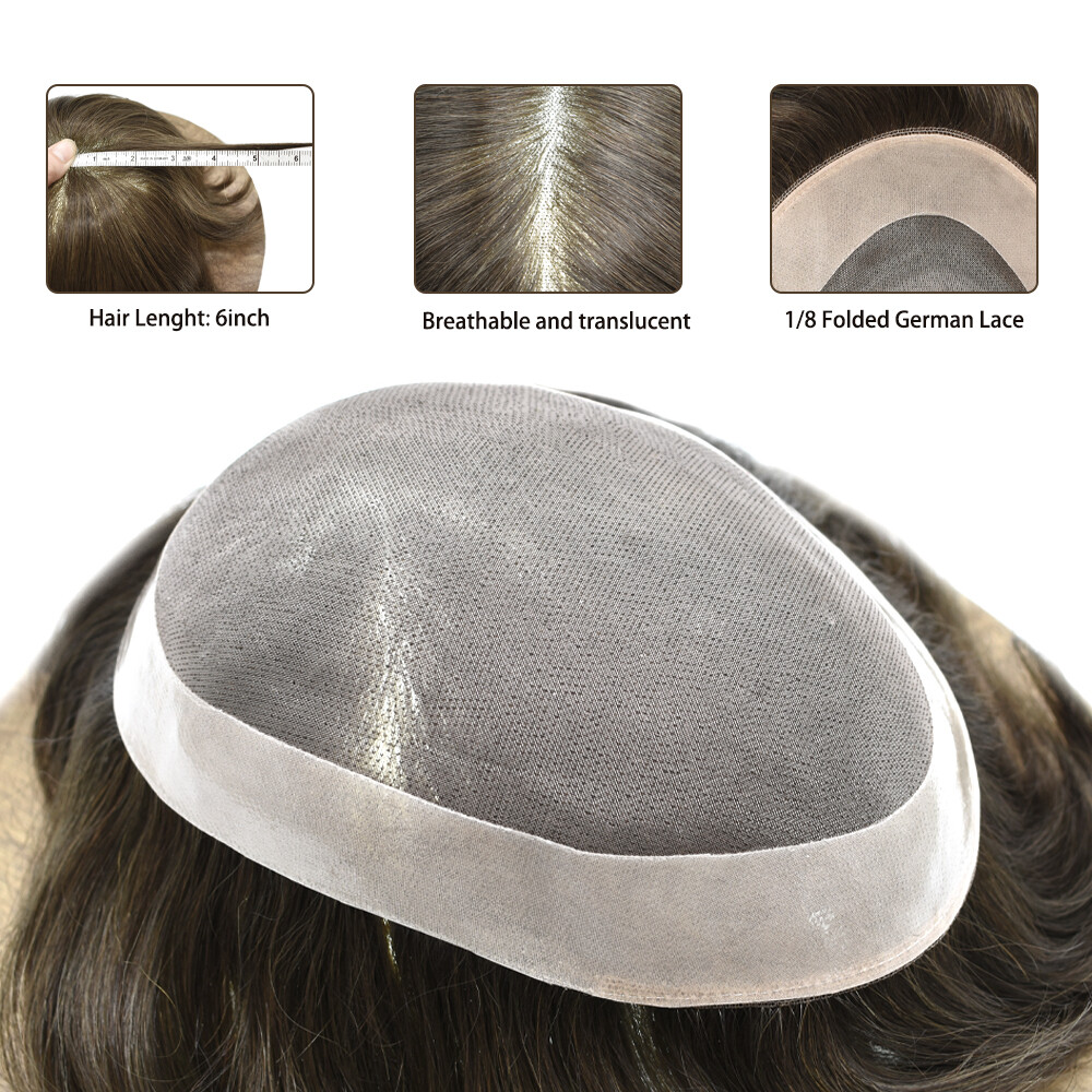 Mens Toupee For Men Human Hair Replacements Fine Mono Poly Around Hairpieces US