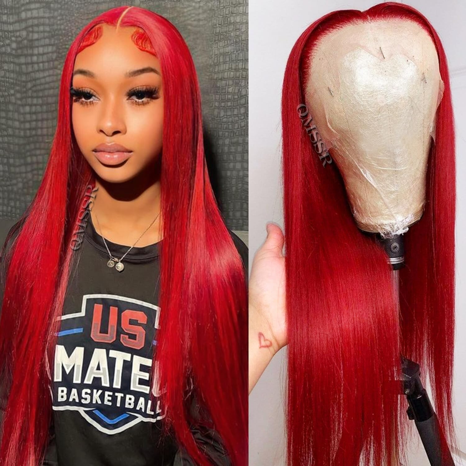 32 Inch Red Hair Synthetic Lace Front Wigs Pre Plucked Natural Long Straight Wig