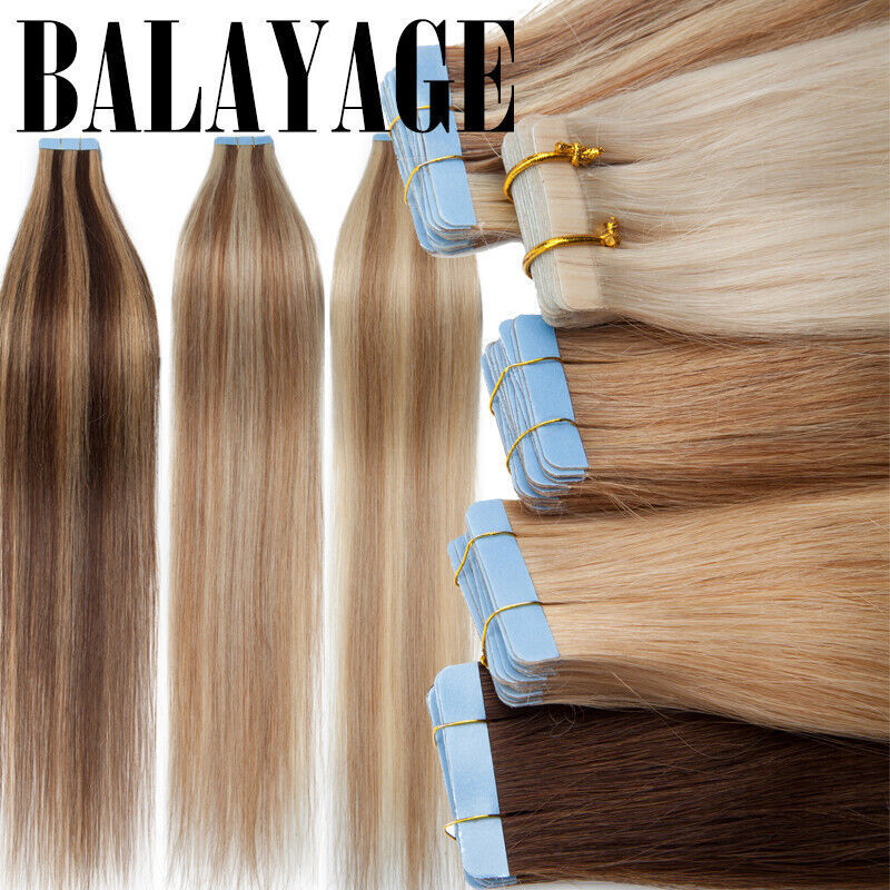 60PCS Tape in Russian Remy Thick Human Hair Extensions Skin Weft Straight 150g