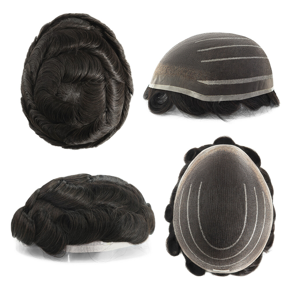 Natural Toupee Welded Mono Lace Human Hair Replacement Medium Light System