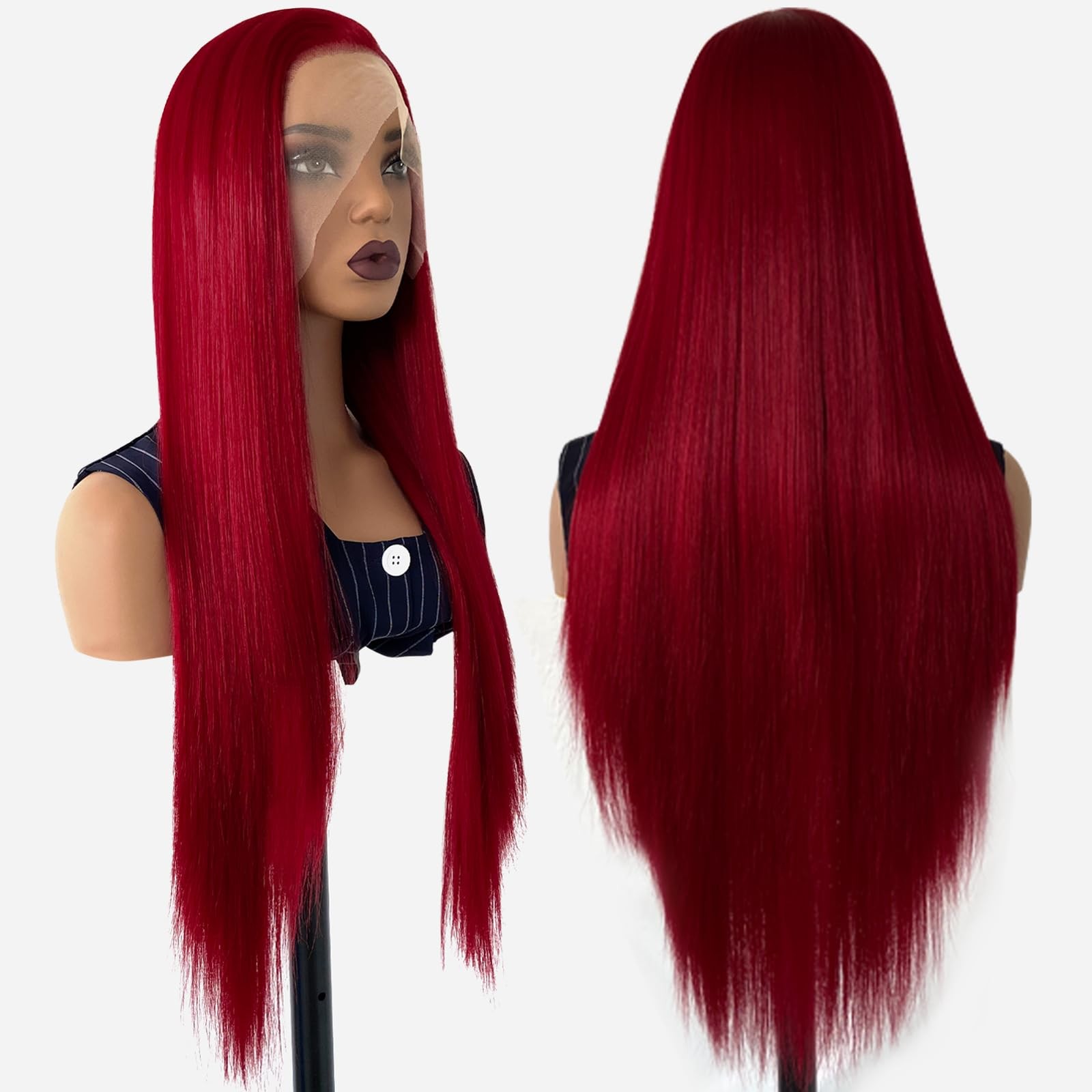 Sssnivia Red Wig Synthetic Lace Front Wig Glueless 13X4 Hd Lace Front Wigs Pre