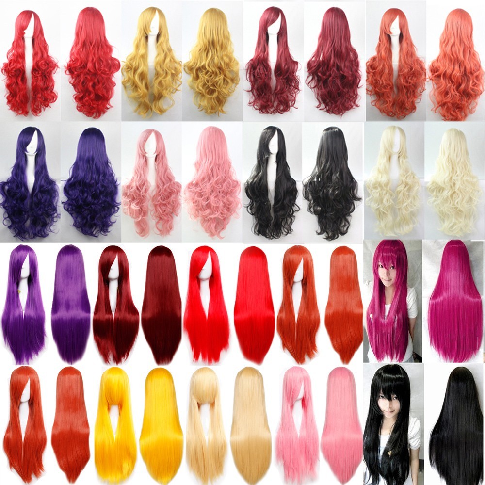 Two Tone Cosplay Hair Wig Women Long Curly Wavy Sexy Anime Party Dress Full Wigs