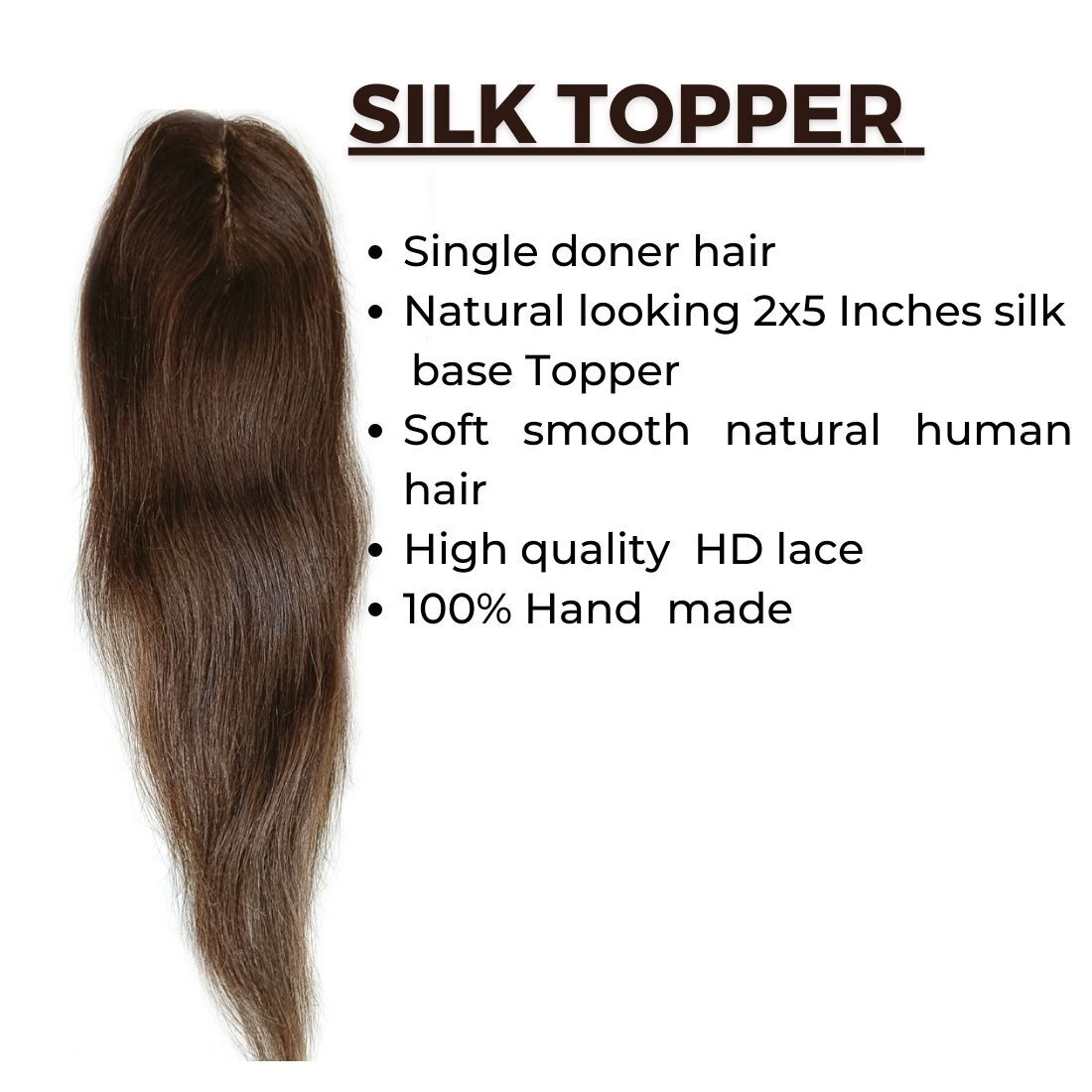 2X5 Topper Hairpiece Clip In Real Human Hair Silk Base Topper For Women and Girl