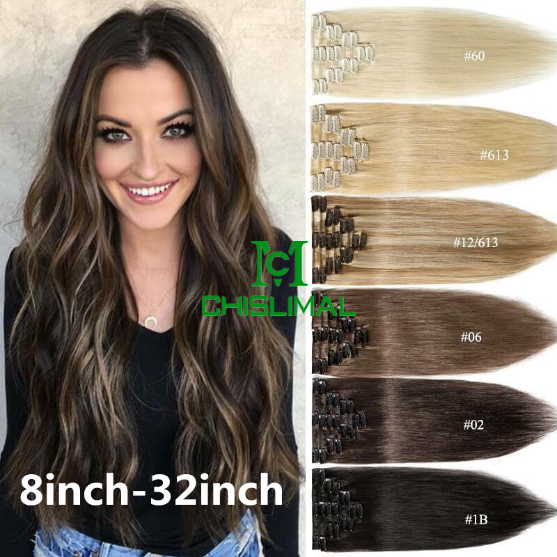 New 8pcs Clip In Human Hair Extensions 80g 120g 16- 28inch Remy Hair Salon Hair