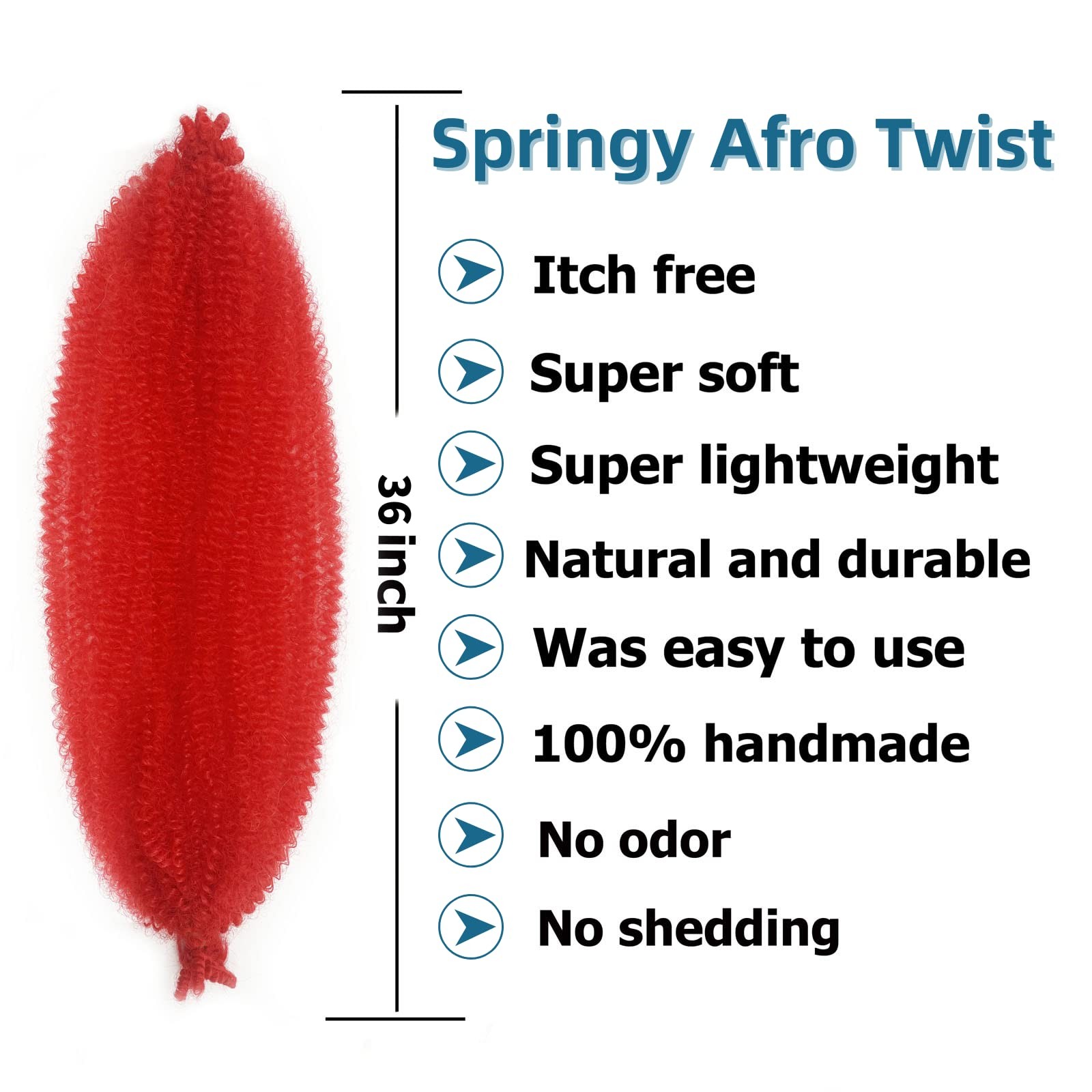 Springy Afro Twist Hair 36″ 8 Packs Red Marley Pre-fluffed Spring Twist