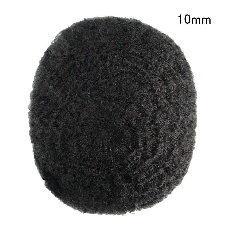 Toupee Mens Human Hair Afro Curl French Lace Hair System Hair Pieces 10mm #1B