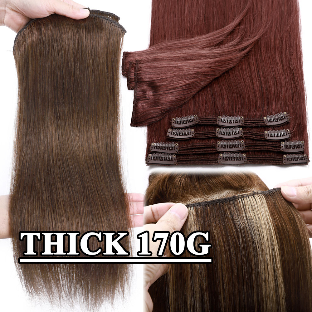 Luxury Thick Clip in Hair Extensions 100% Remy Human Hair Double Weft Full Head