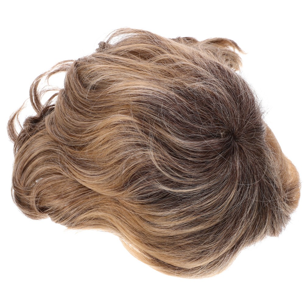 Short Curly Wavy Hair Fiber Lace Front Wig Yellow Realistic Cover for Women