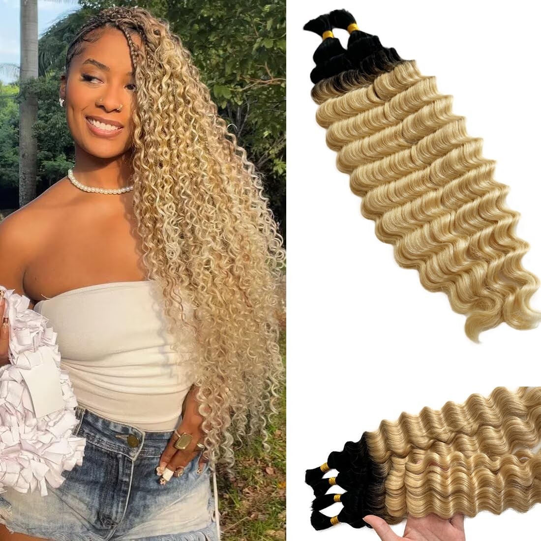 Smartinnov 613 Blonde Braiding Hair 100G 20 Inch 2 Bundles/Pack Boho Human Hair