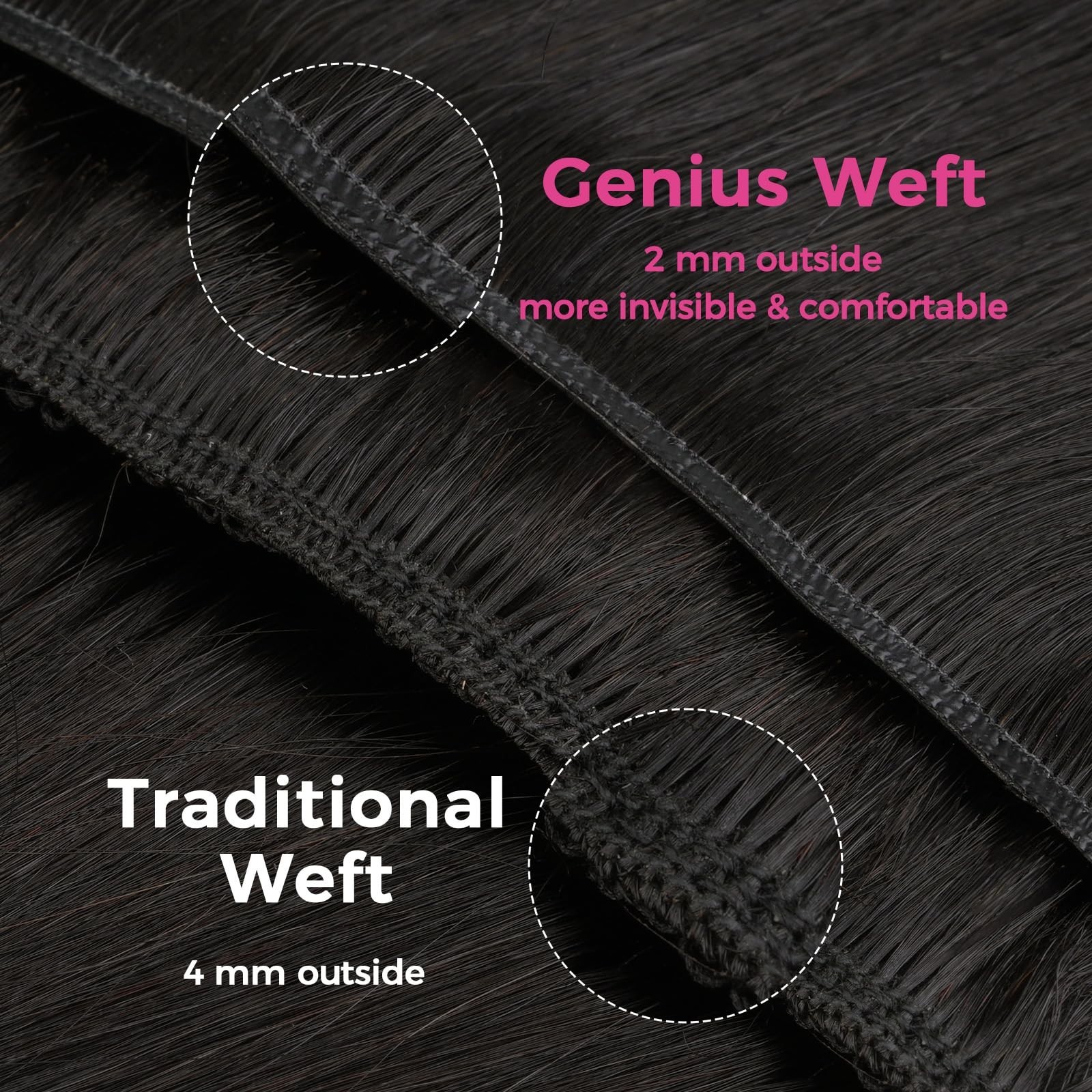 Seamless Clip-In Hair Extensions 110g, Real Human Hair, Natural Black, 16 Inch,