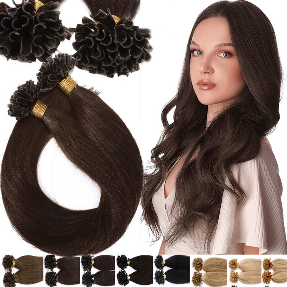 Keratin U Tip Human Hair Extensions Fusion Bonded Nail Tip DoubleDrawn Remy Hair