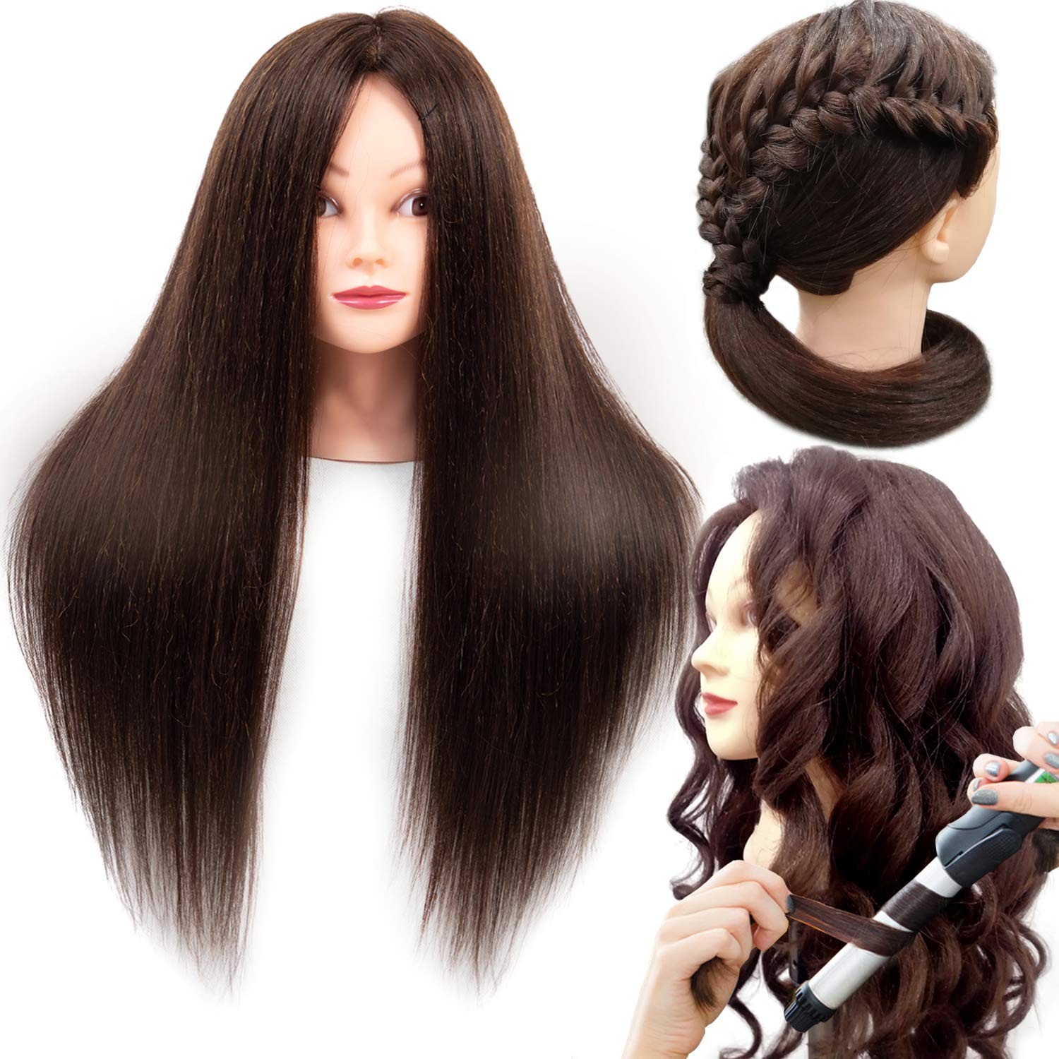 Mannequin Head with Hair, 60% Real Hair Blend, Life-Size, Includes Table Clam…