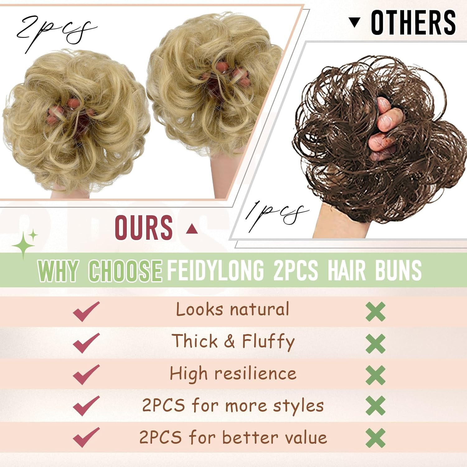 2 PCS Messy Bun Hair Piece Wavy Curly Scrunchies Synthetic Chignon Ponytail Hair