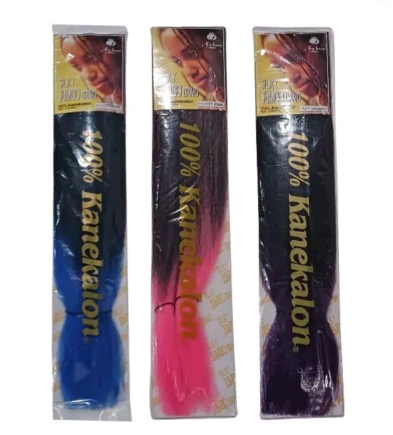 x3 Ombre Kanekalon Jumbo Braiding Hair Extension 24″ Synthetic Blue Pink Purple