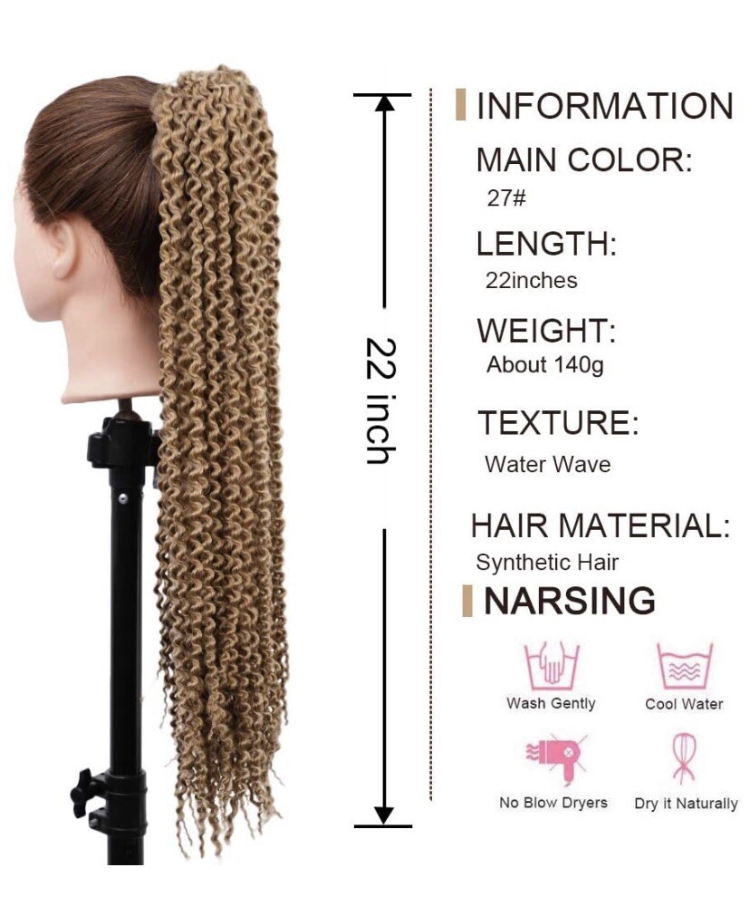 AISI BEAUTY Long Wavy Drawstring Ponytail Ext. for Black Women Synthetic 22”