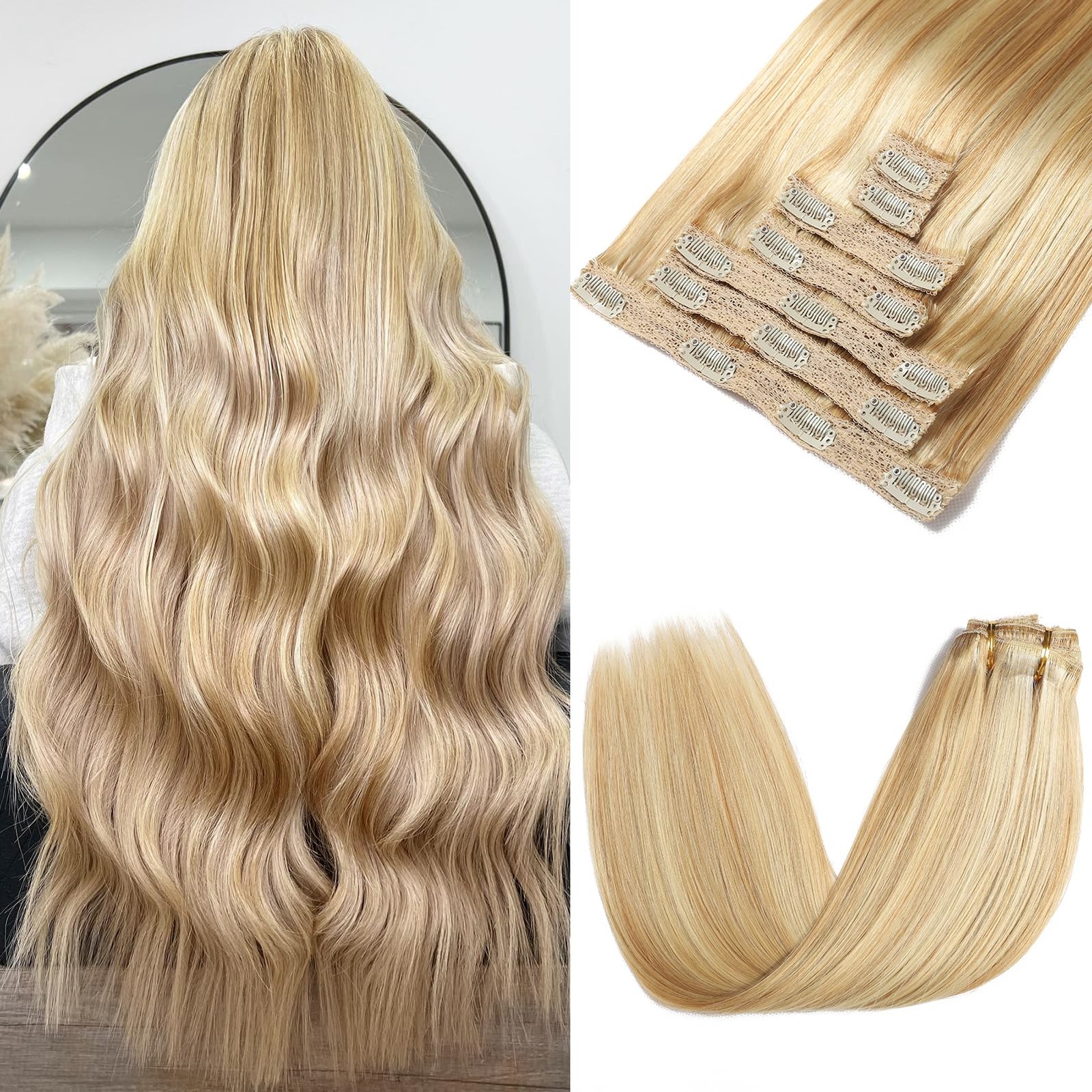 Rimoss Clip In Extensions Real – 24 Inch 7Pcs Dirty Blonde To Bleach