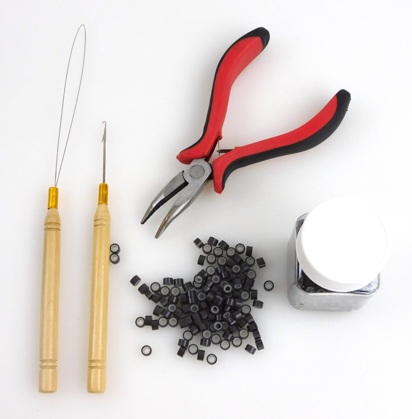 500pcs Silicone Beads + Micro Rings Loop Hair Extensions Pliers Hook Tool Kit #1