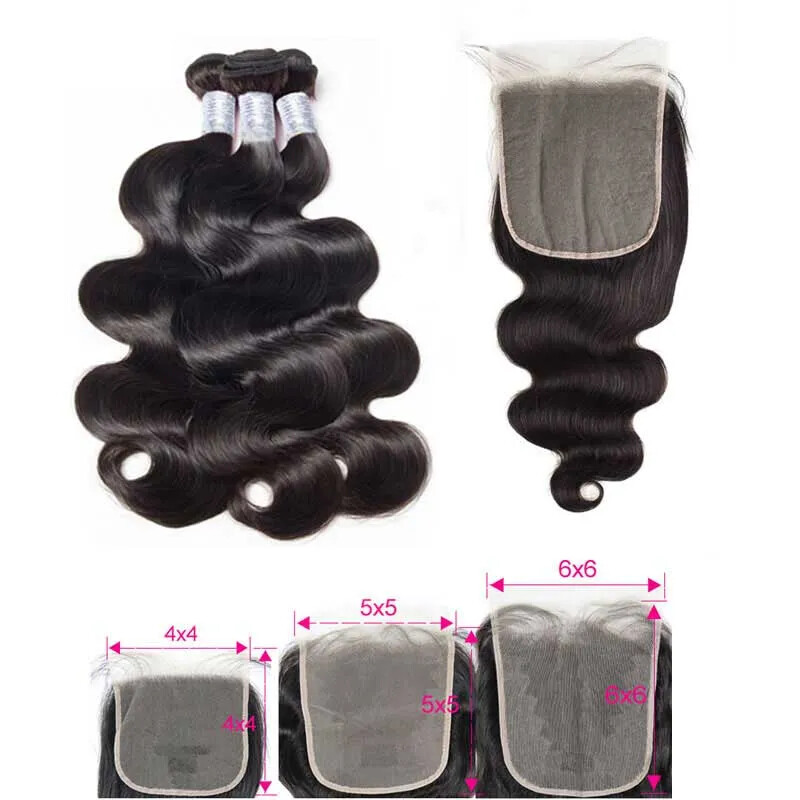 12A BRAZILIAN VIRGIN HUMAN HAIR BODY WAVE HD LACE BUNDLES 4X4/5X5/6X6 COLOUR 1B#