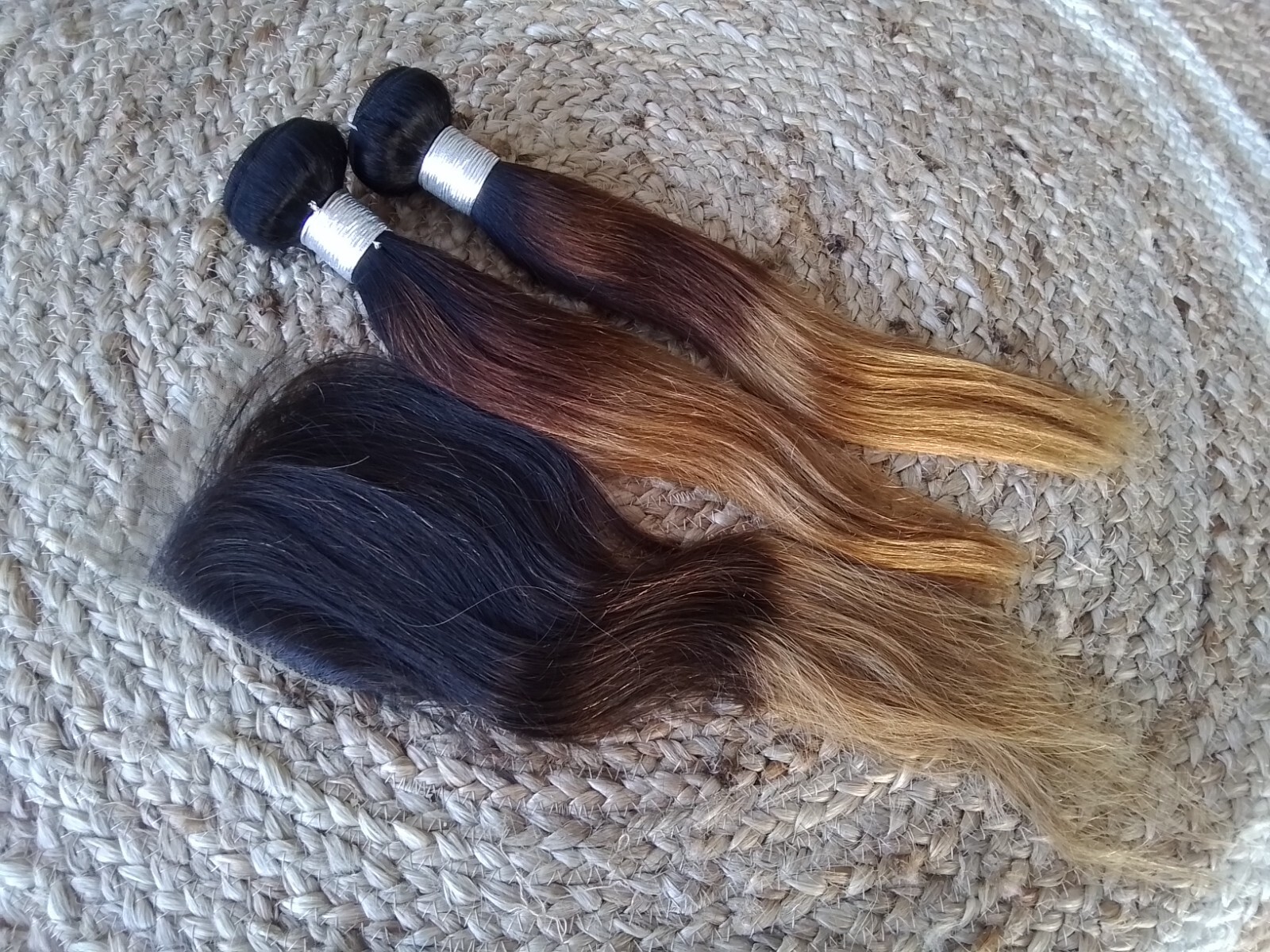 12A BRAZILIAN 3TONE OMBRE ROOT 1b/4/27# 14+14&14 CLOSURE 4×4 SILKY STRAIGHT 250g
