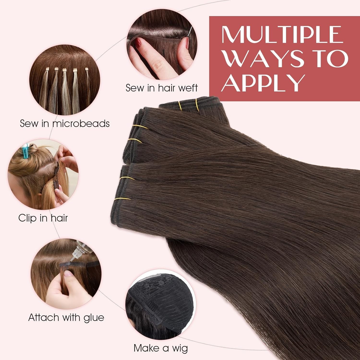 Sew in Double Weft Human Hair Straight Extensions 9 Inch 100g #2R-Dark Brown