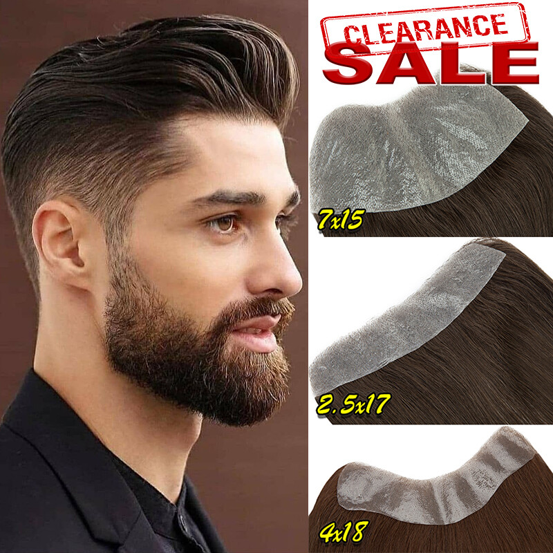 Mens Toupee Receding hairline Patch Thin Skin PU Bald Human Hair Piece System US