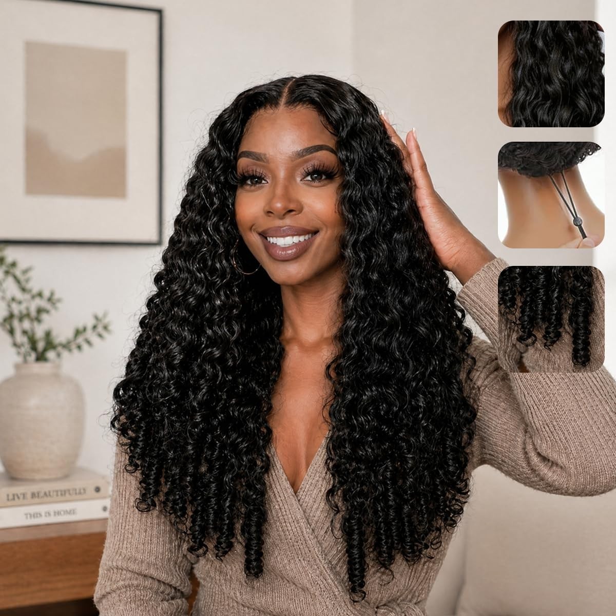 30″ Curly Lace Front Wig Human Hair – 13×6 Water Wave, Pre Plucked, 200 Density
