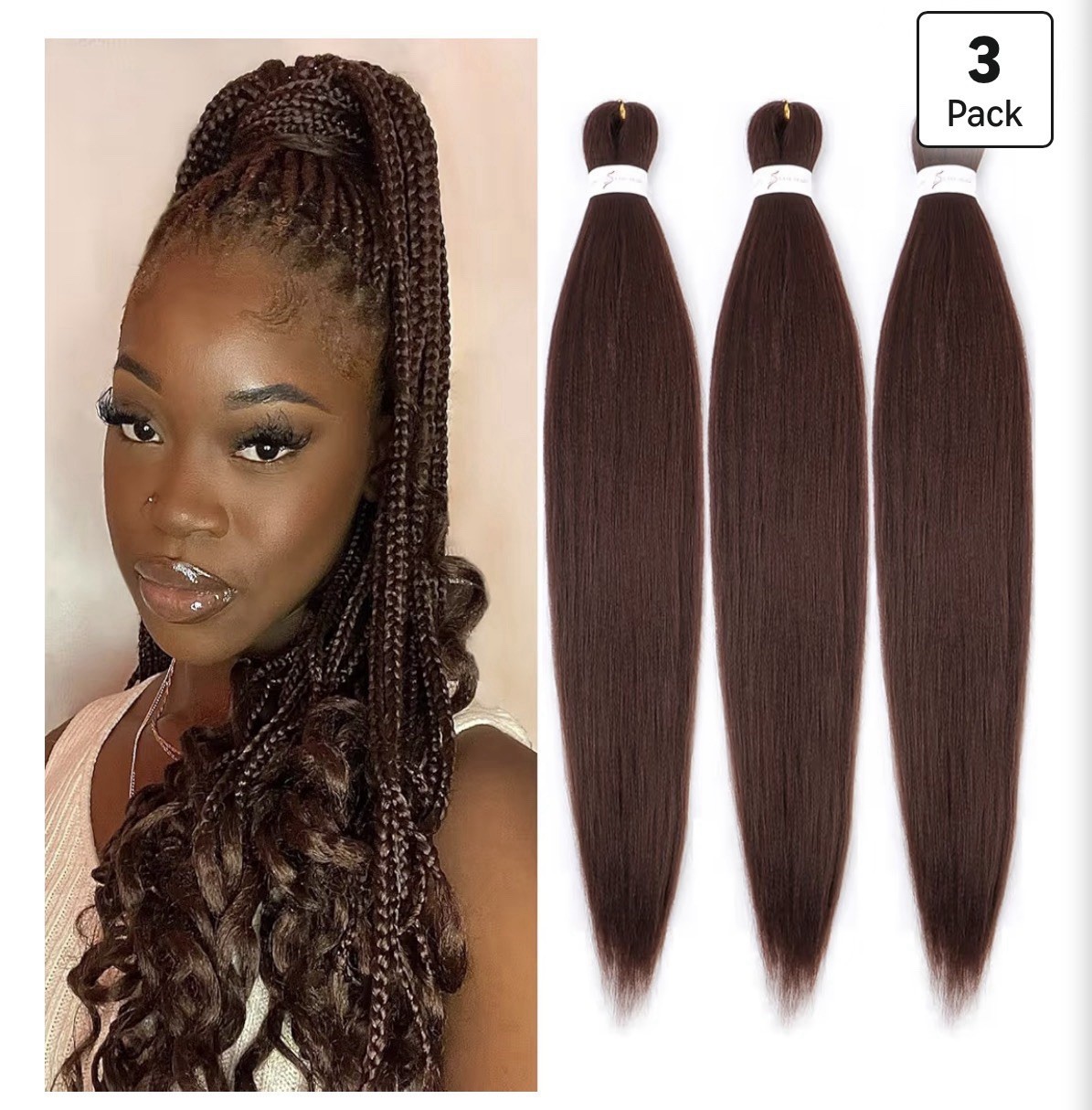Chocolate Brown Braiding Hair Pre Stretched 18 Inch 3 Packs 33#
