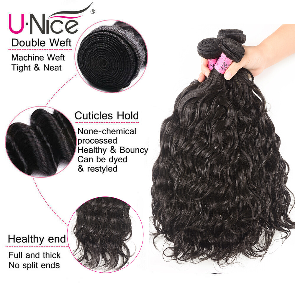 UNice Peruvian Natural Wave 3 Bundles Human Hair Extensions With Lace Closure US