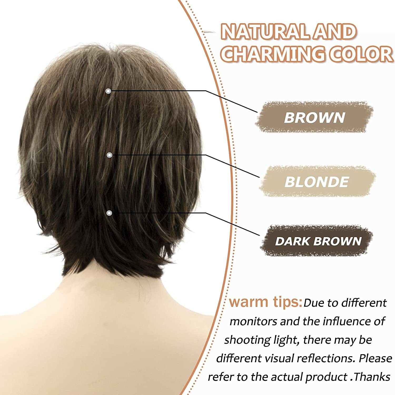 Short Dark Brown Mixed Blonde Highlight Pixie Cut Wigs with Bangs Synthetic Wigs