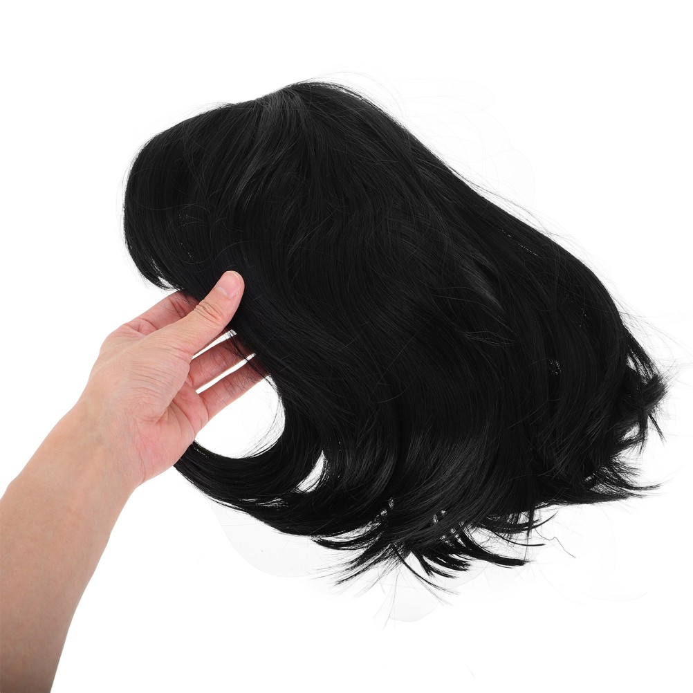 Short Black Synthetic Fiber Wig With Sweet For Women Cosplay And Parties