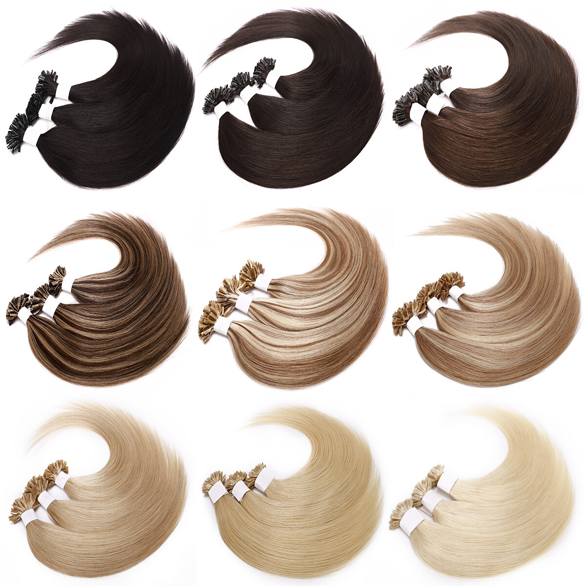 THICK 100PCS Russian 100 Remy Human Hair Extensions Nail U Tip Keratin Pre Bond